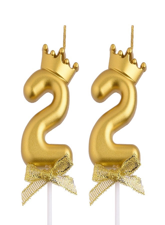 VSHILI 22nd Birthday Candles, Gold 22 Year Old Number Birthday Candles, Happy Birthday Party Cake Topper Decoration Gifts for Women Men - Image 1